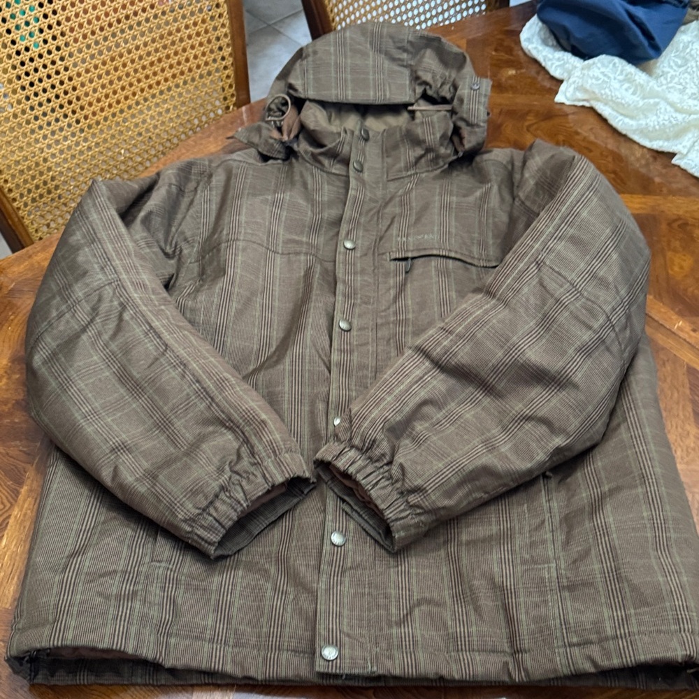Lands' End Brown Checkered Men's Puffer Jacket